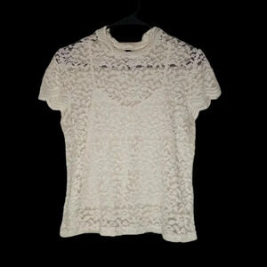 Zara Lace Top/Shirt - Womens - Size Large -‎ White